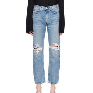 Agolde Light Blue Straight Leg Ripped Jeans